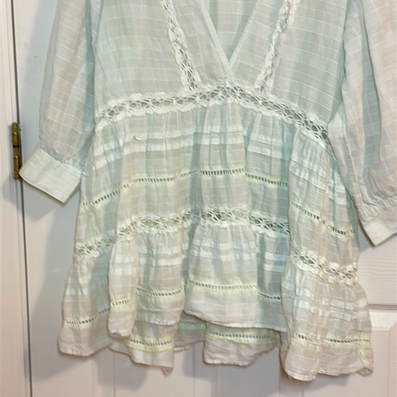Free People Time Out Plaid Lace Trim Tunic,
super subtle green hue, Medium - Picture 3 of 8